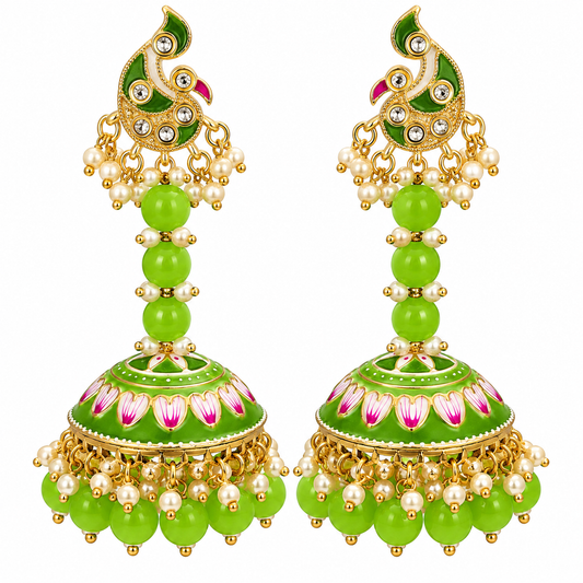 Green Meenakari Jhumka Earrings