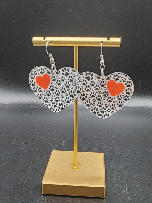 Paw Print Heart Statement Earrings