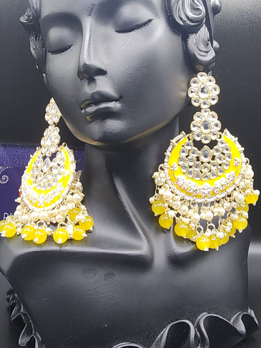 Jhumkas earings yellow kundan