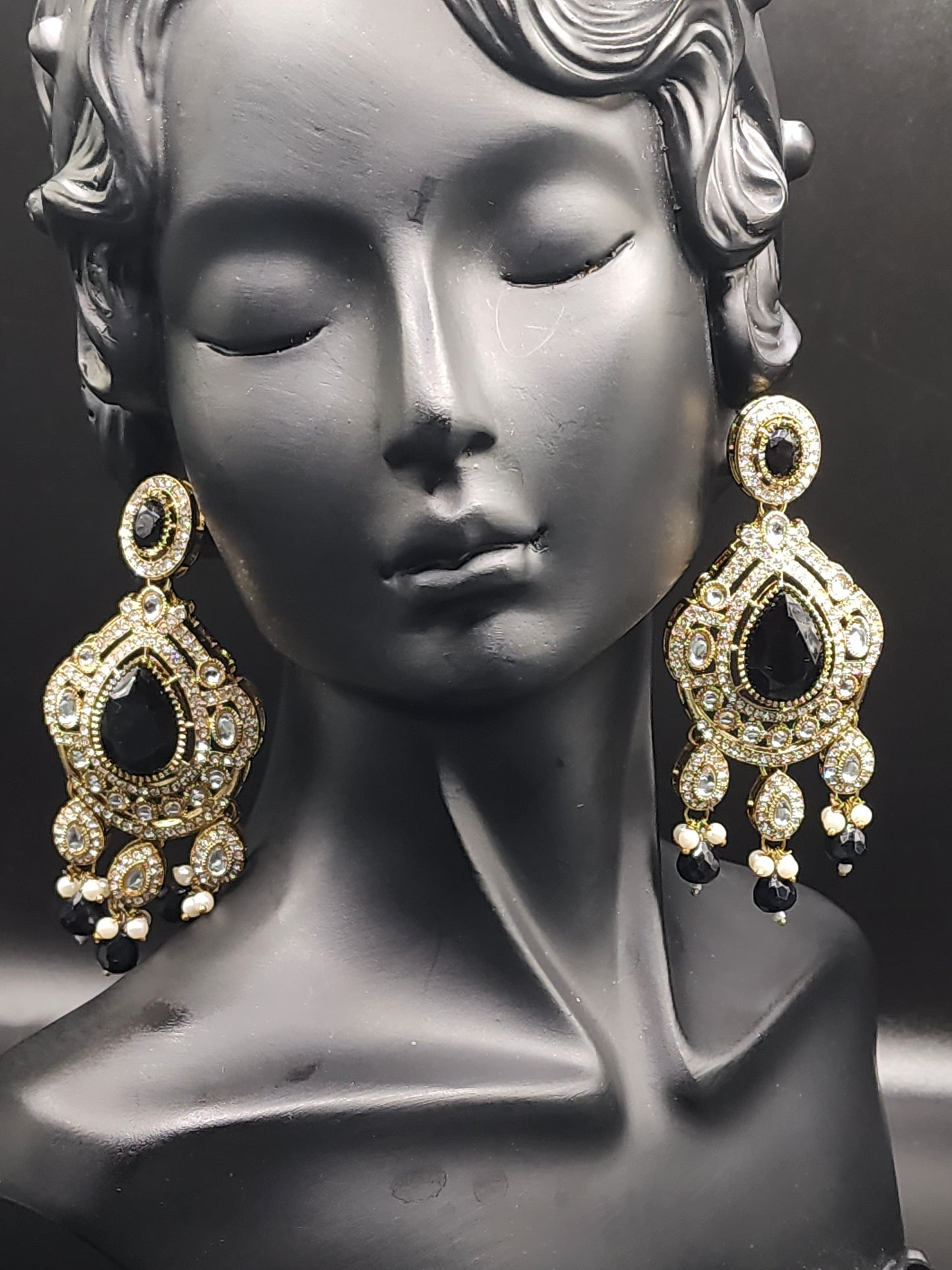 Midnight Black Kundan Chandbali Earrings – Royal Statement Luxe