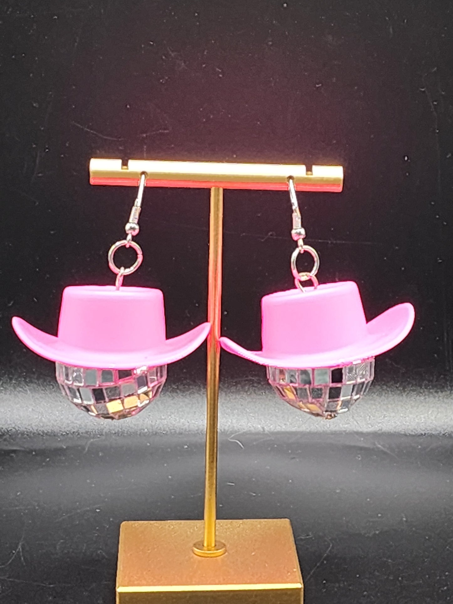 Pink Disco Cowboy Hat Statement Earrings