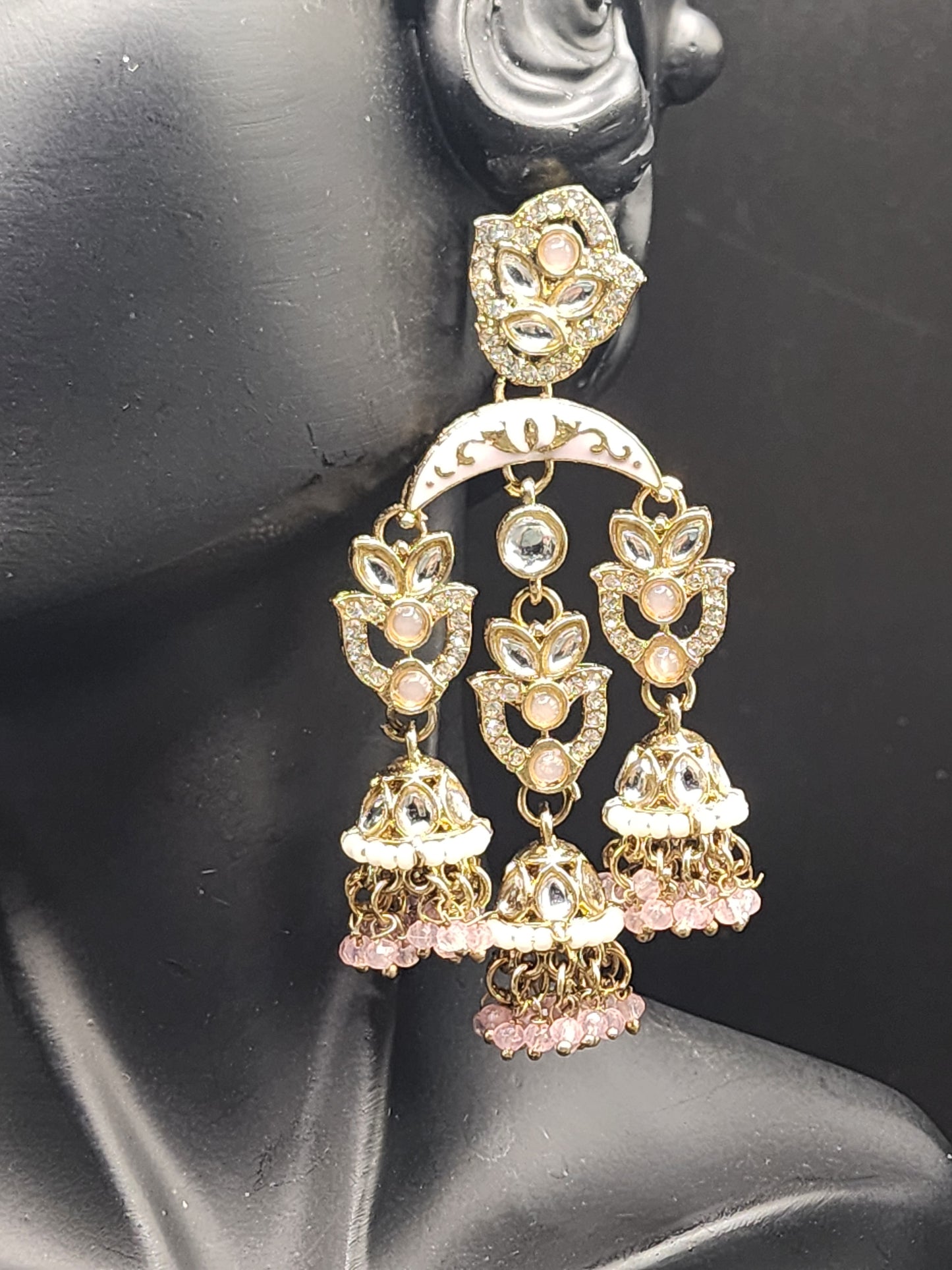 Blush Pearl Jhumka Chandbali Earrings – Gold Edition