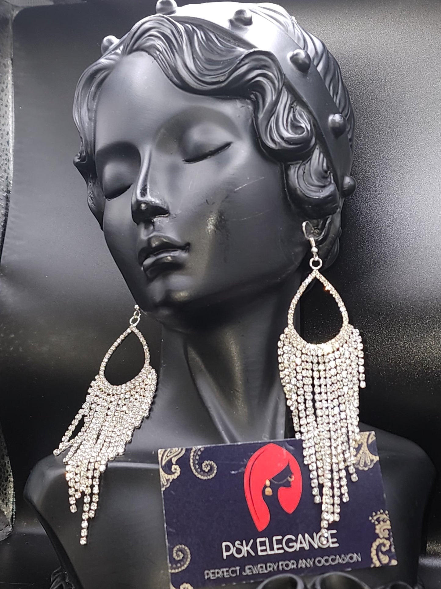Silver Crystal Jhumka Statement Drop Earrings