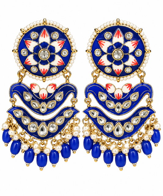 Royal Blue Meenakari Pearl Statement Earrings