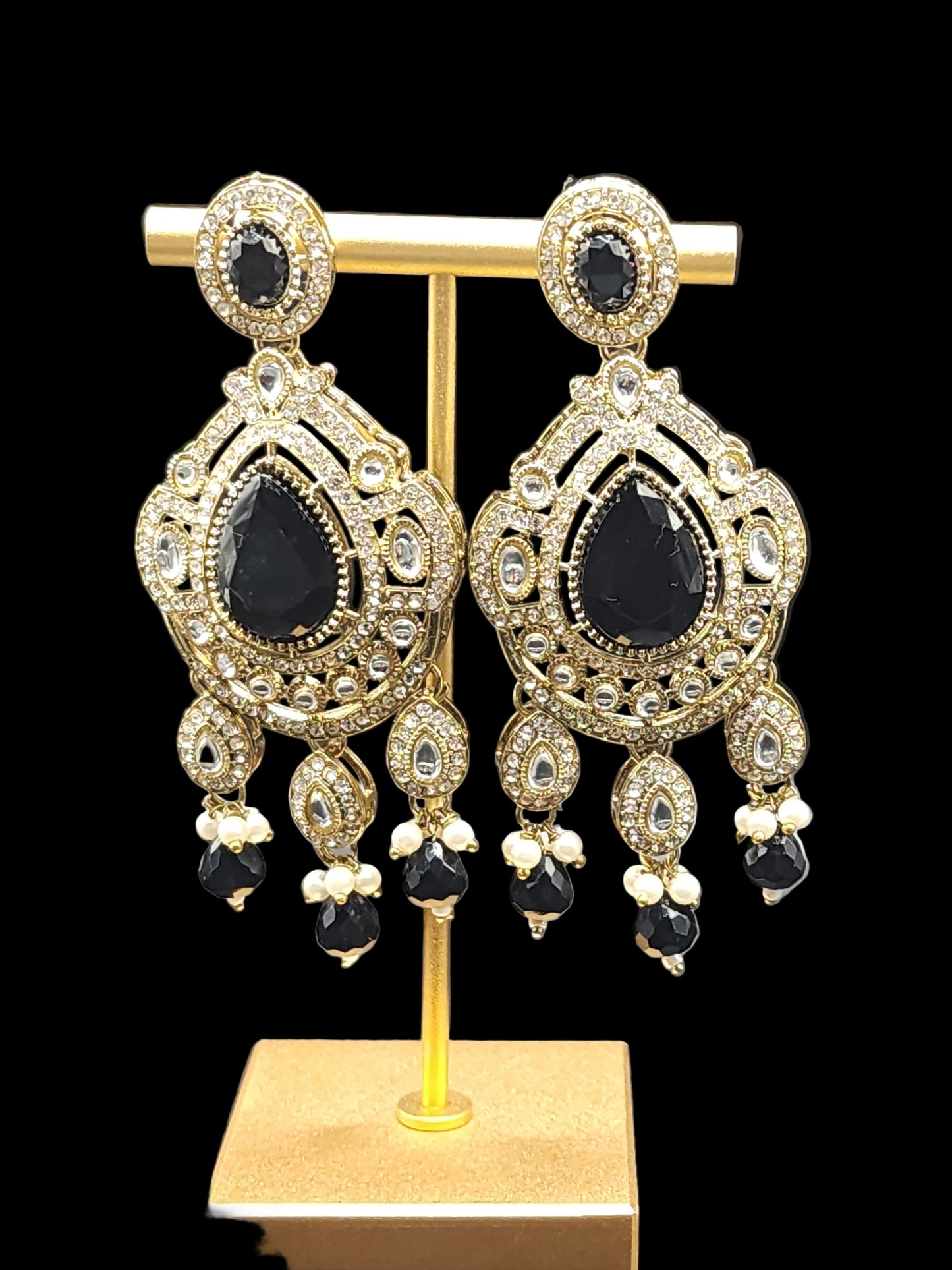 Midnight Black Kundan Chandbali Earrings – Royal Statement Luxe