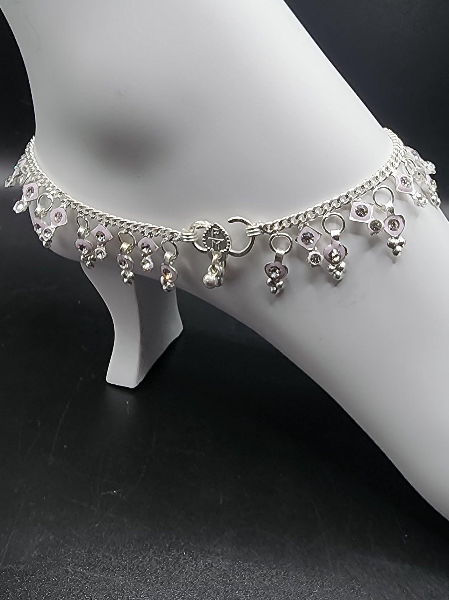 Silver Charm Anklet with Crystal Drops – Elegant Dangling Payal