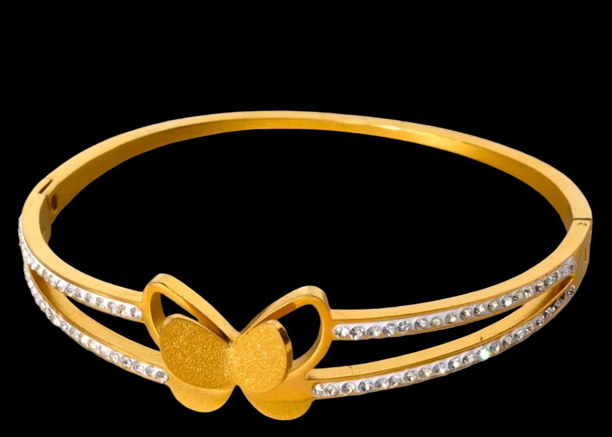 Gold-Tone Butterfly Crystal Cuff Bracelet – Elegant Statement Jewelry