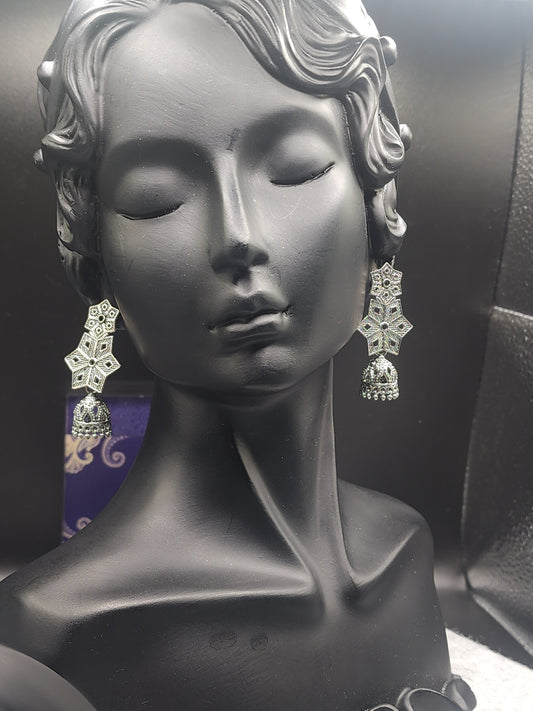 Oxidized Silver Floral Jhumka Earrings
