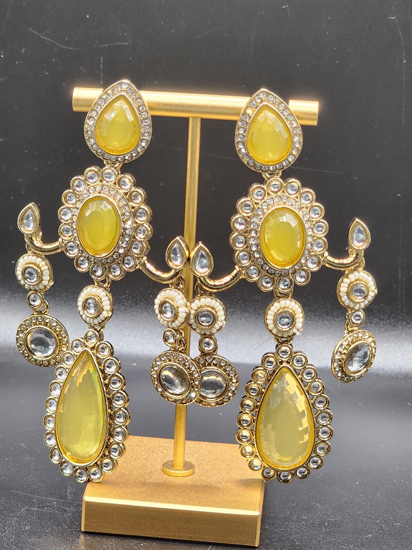 Golden Yellow Kundan Earrings 💛