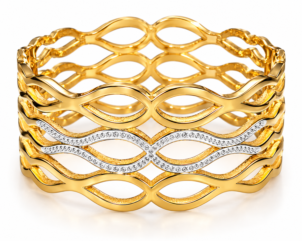 Gold-Tone Layered Wave Statement Cuff Bracelet