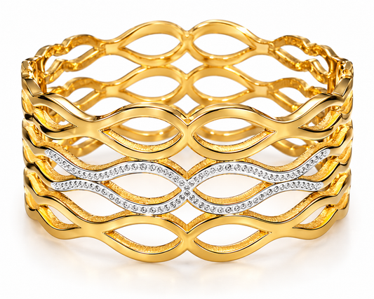 Gold-Tone Layered Wave Statement Cuff Bracelet