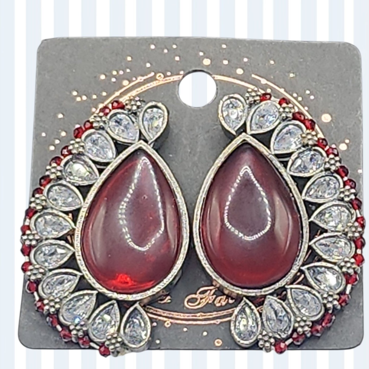 PSK ELEGANCE Deep Red Teardrop Statement Earrings | Crystal Halo Luxury Indo-Western Jewelry