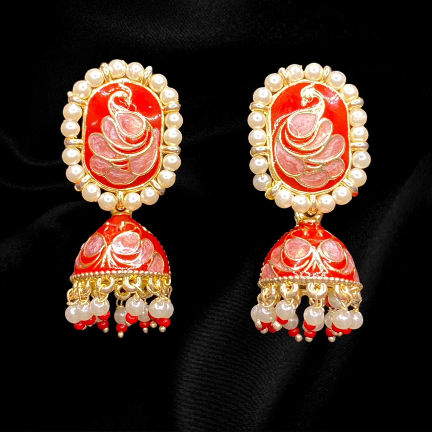 Red Peacock Pearl Jhumkas