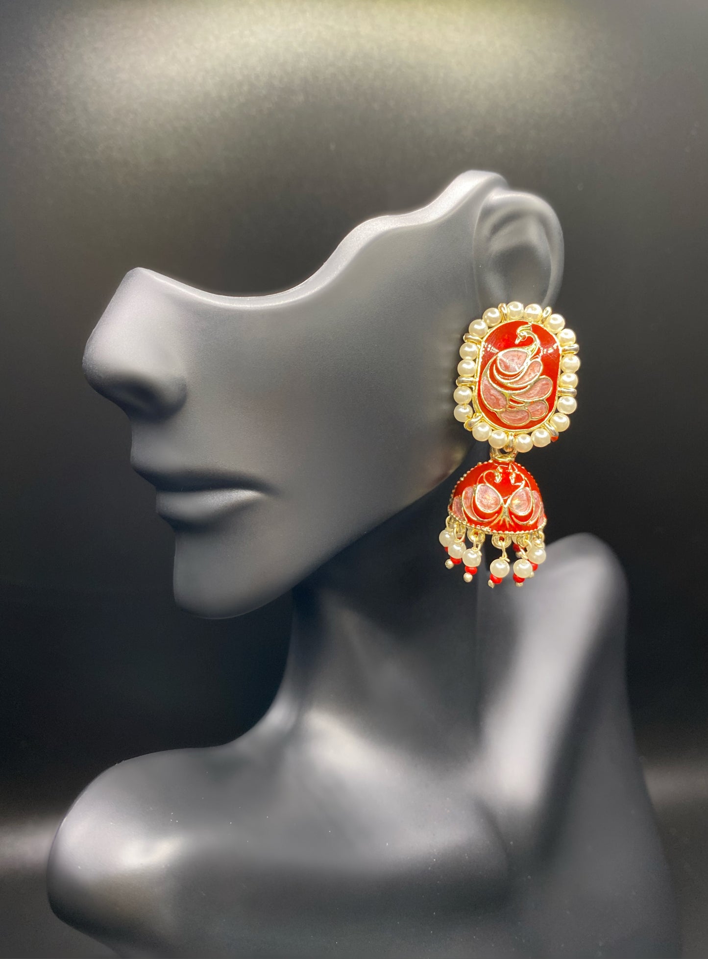 Red Peacock Pearl Jhumkas