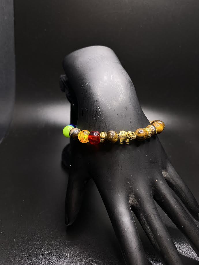 Multicolored Brown Elephant Beaded Bracelet