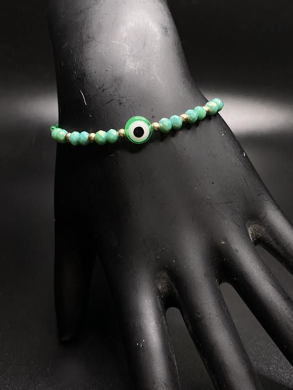 Green Evil Eye Beaded Bracelet