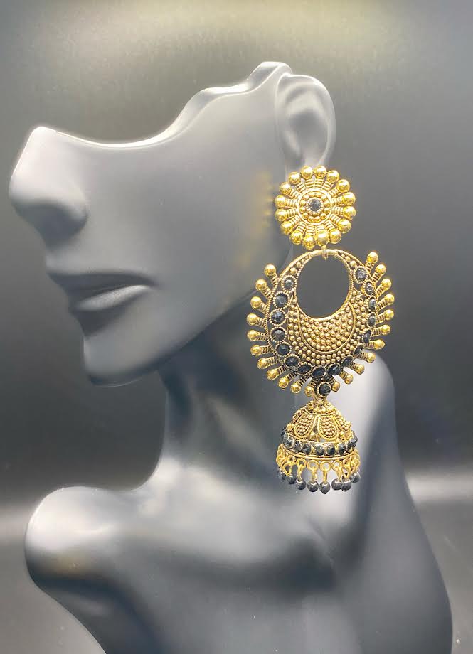 Gold and Black Starburst Jhumkas