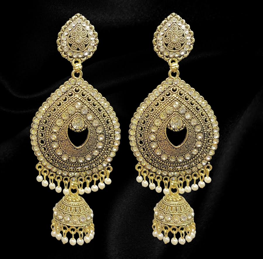 Gold and White Raindrop Jhumkas