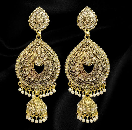 Gold and White Raindrop Jhumkas