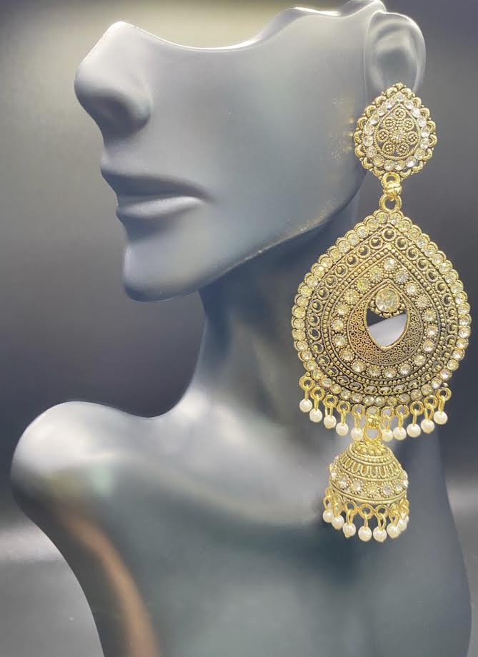 Gold and White Raindrop Jhumkas