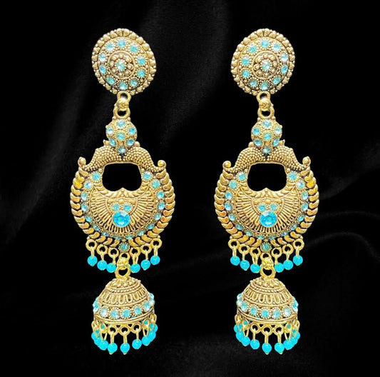 Gold and Blue Sun Jhumkas