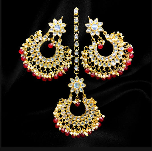 Fuchsia Flower Tikka and Earrings Set