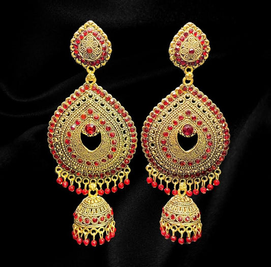 Gold and Maroon Raindrop Jhumkas