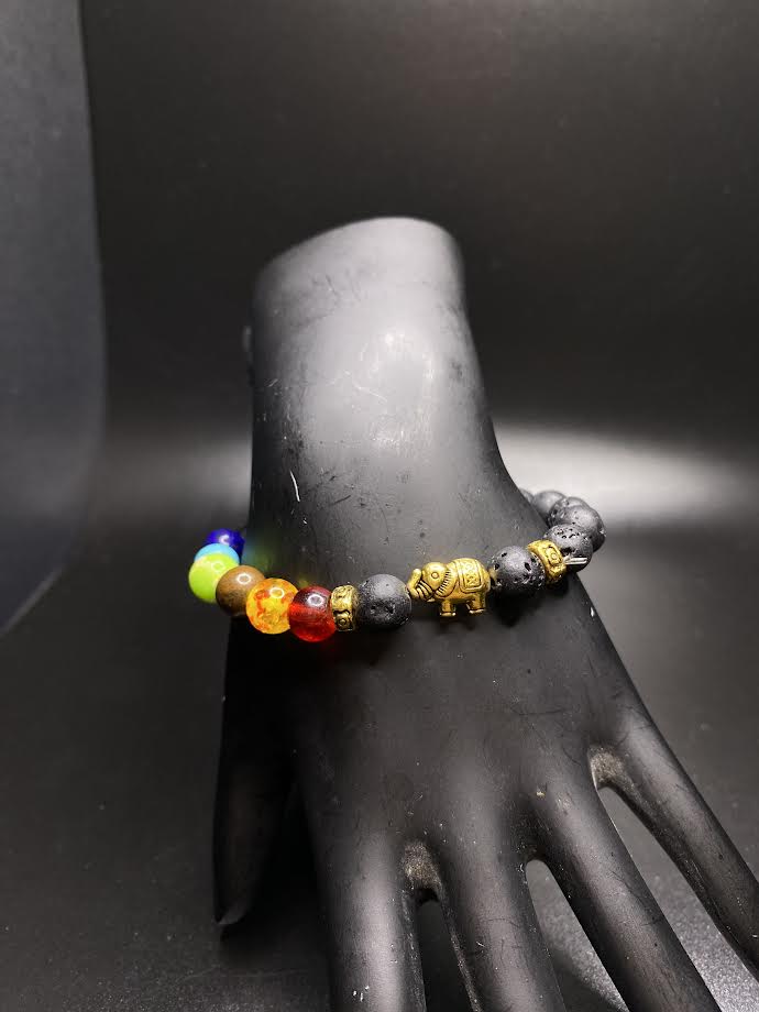 Multicolored Black Elephant Beaded Bracelet