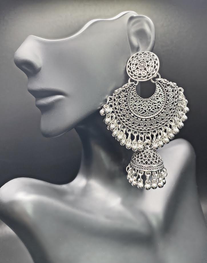 Silver Fan Jhumkas