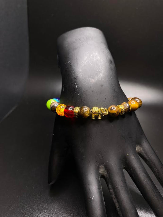 Multicolored Brown Elephant Beaded Bracelet