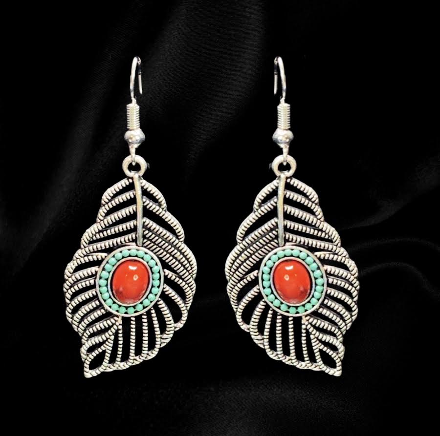 Silver Eye Feather Dangles