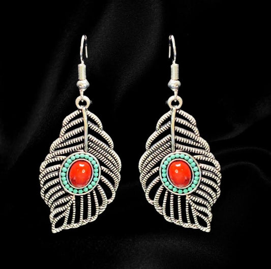 Silver Eye Feather Dangles