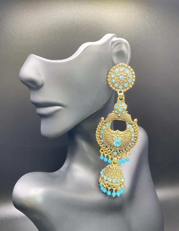 Gold and Blue Sun Jhumkas