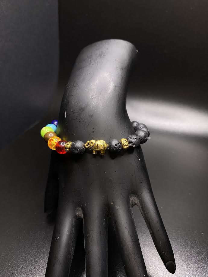 Multicolored Black Elephant Beaded Bracelet