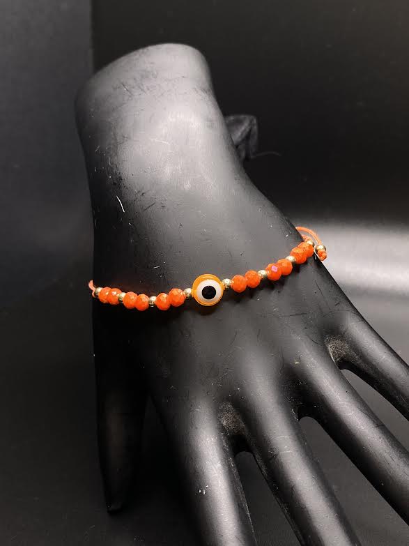 Orange Evil Eye Beaded Bracelet