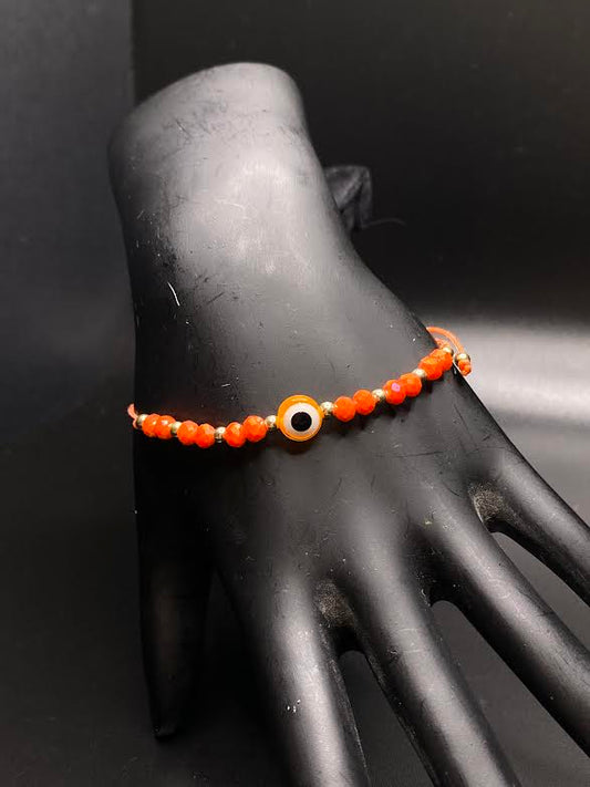 Orange Evil Eye Beaded Bracelet