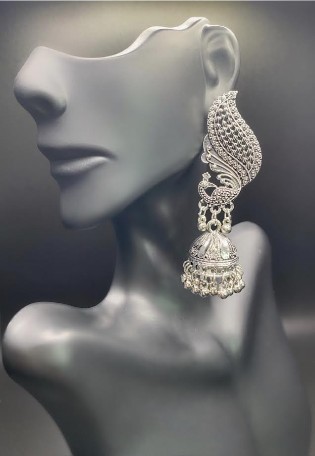 Silver Peacock Jhumkas