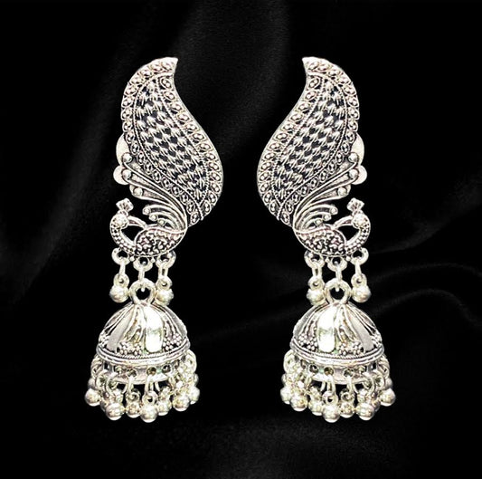 Silver Peacock Jhumkas