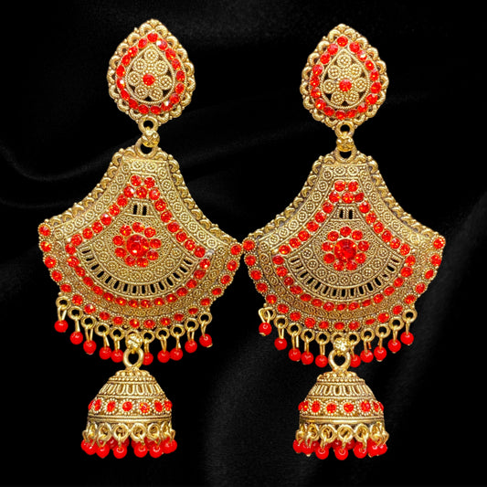 Red and Gold Rainfall Jhumkas