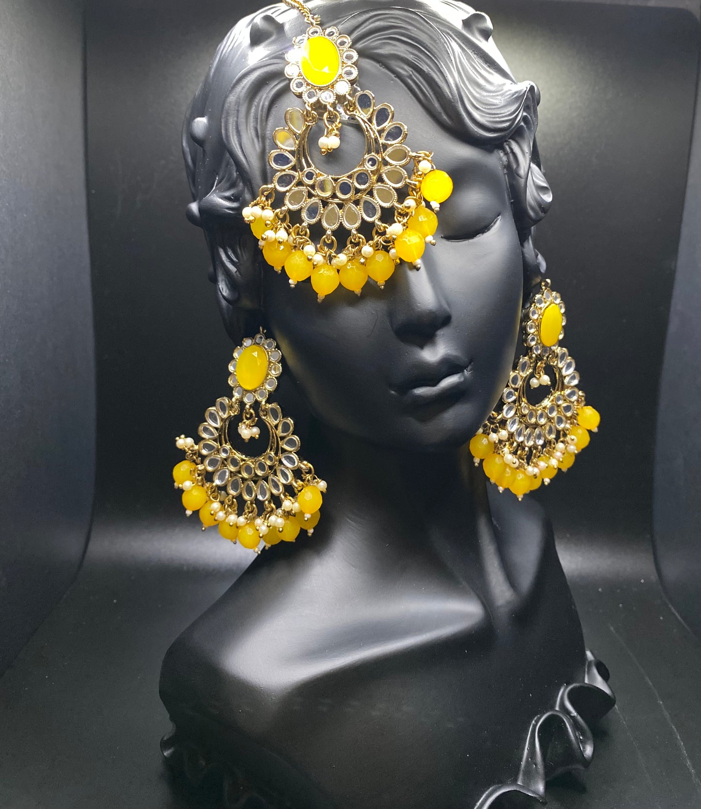 Yellow Flower Hoop Tikka & Earrings Set