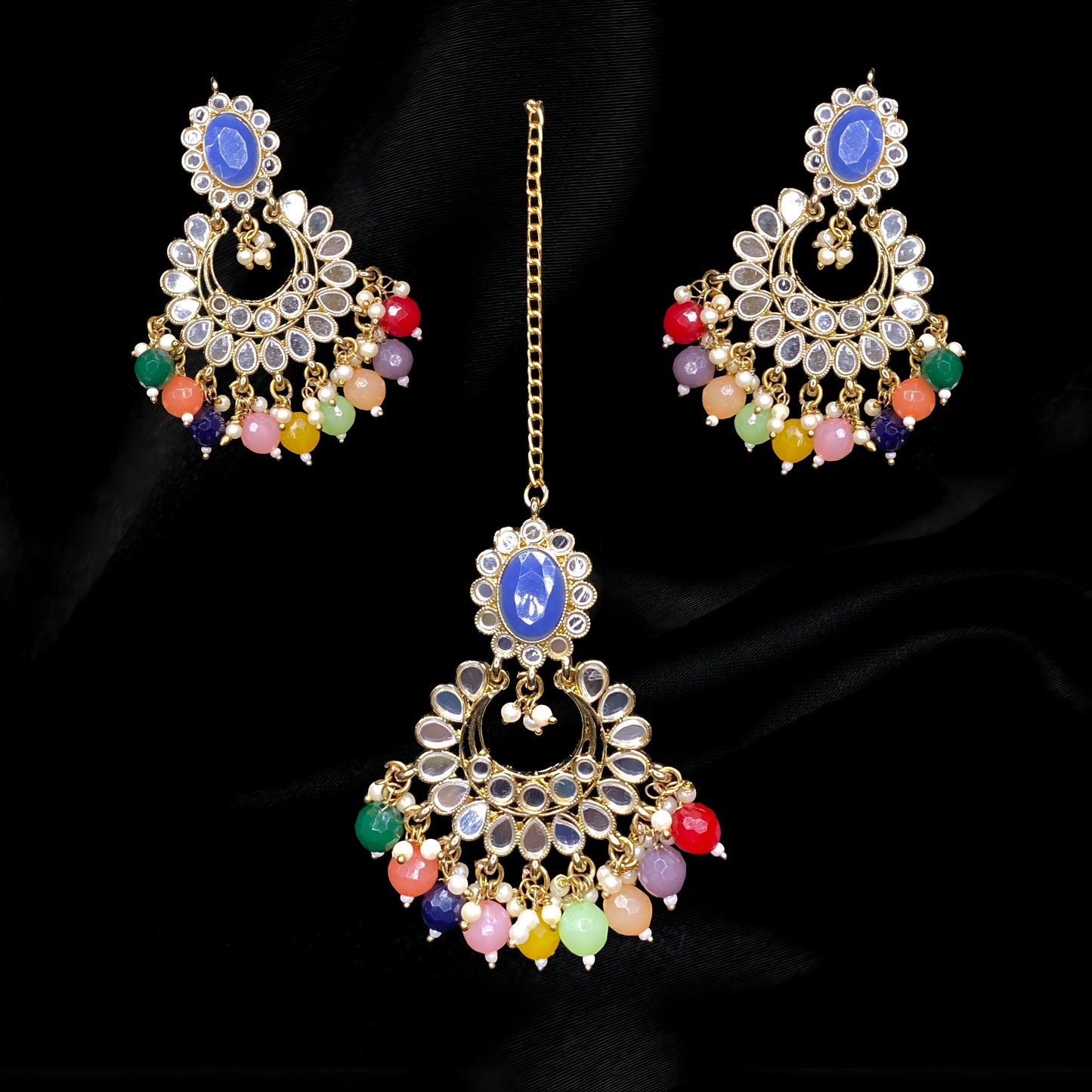 Multicolor Flower Hoop Tikka & Earrings Set