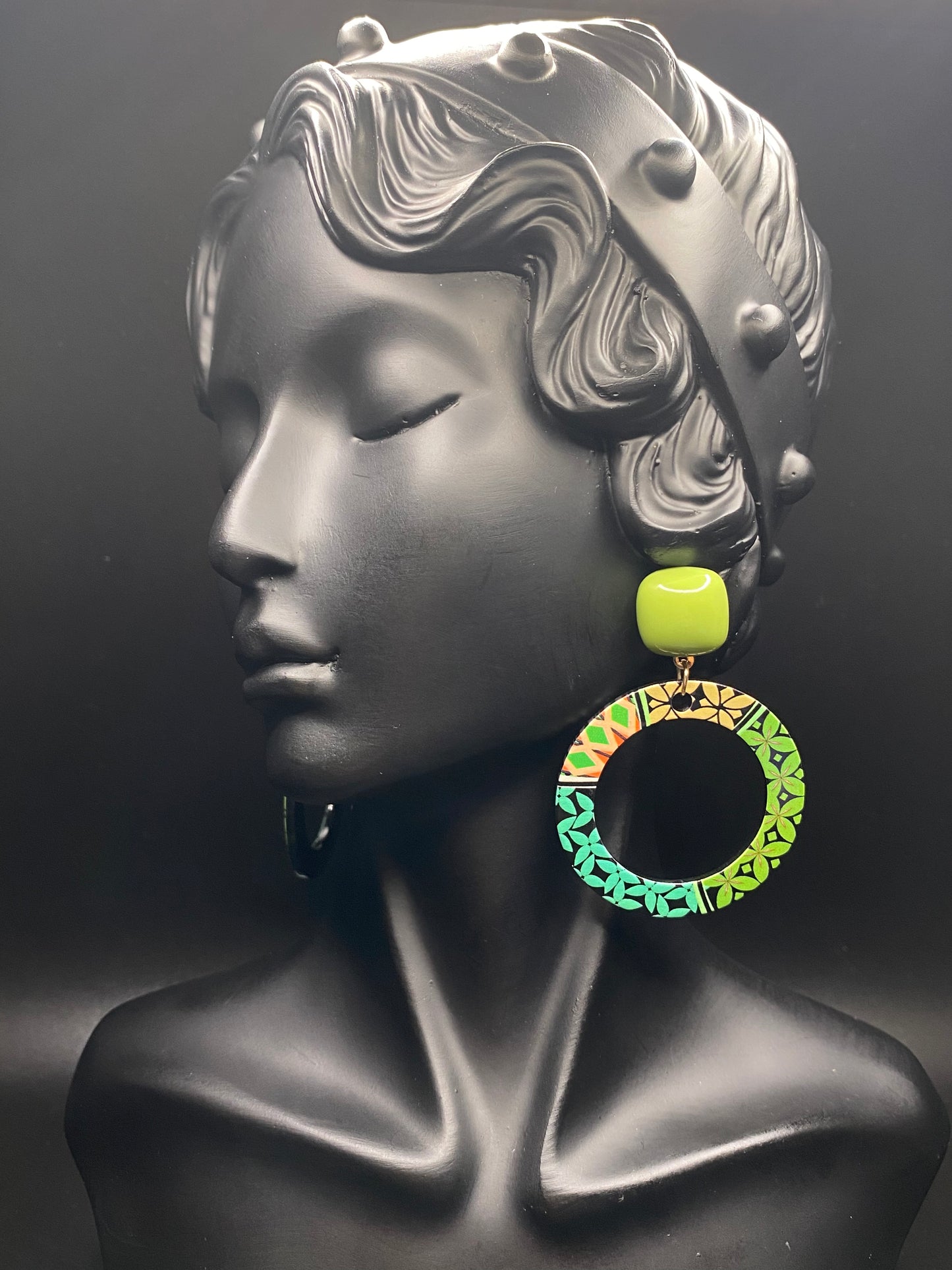 Green Geometric Hoop Dangles