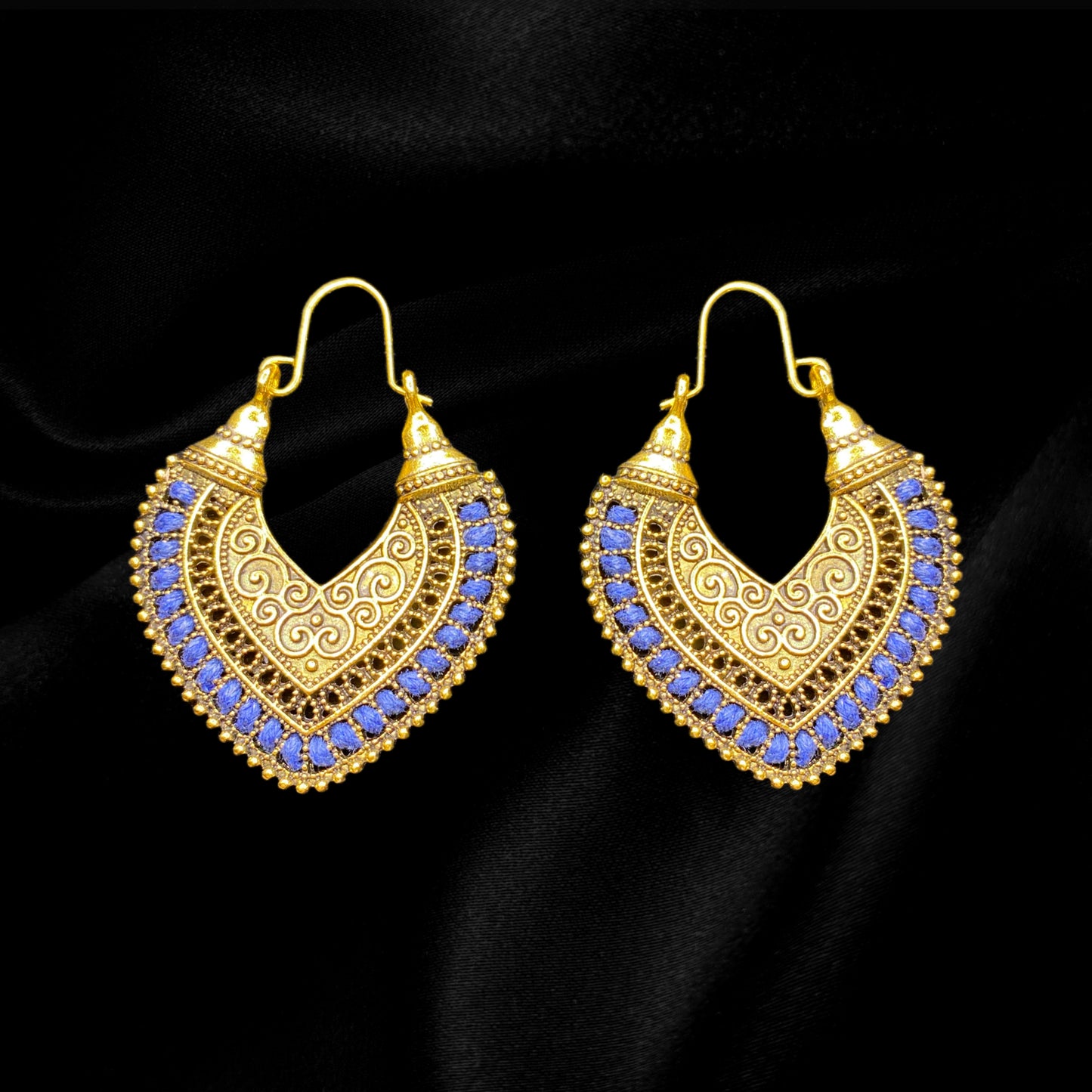 Gold & Blue Feather Dangles