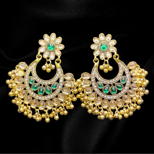 Flower Gold and Green Pearl Dangles