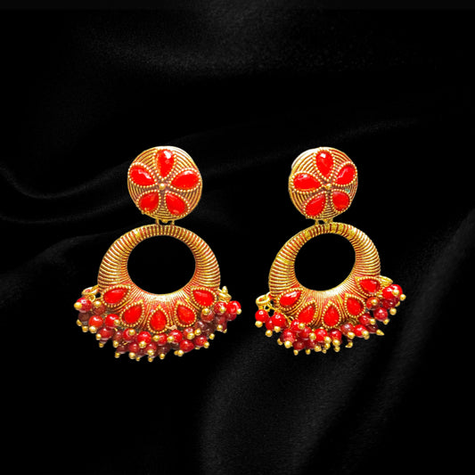 Gold and Red Christmas Flower Power Earrings