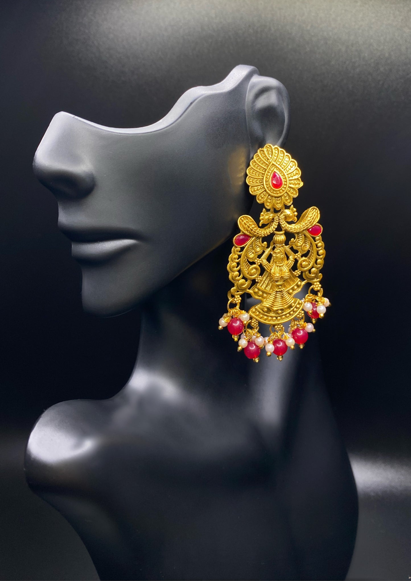 Golden Red Rani Dangles