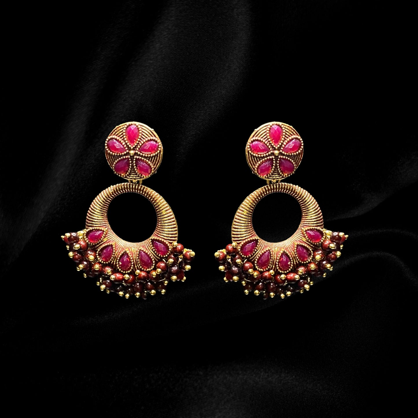 Gold and Plum Flower Power Earrings