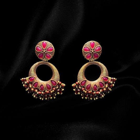 Gold and Plum Flower Power Earrings