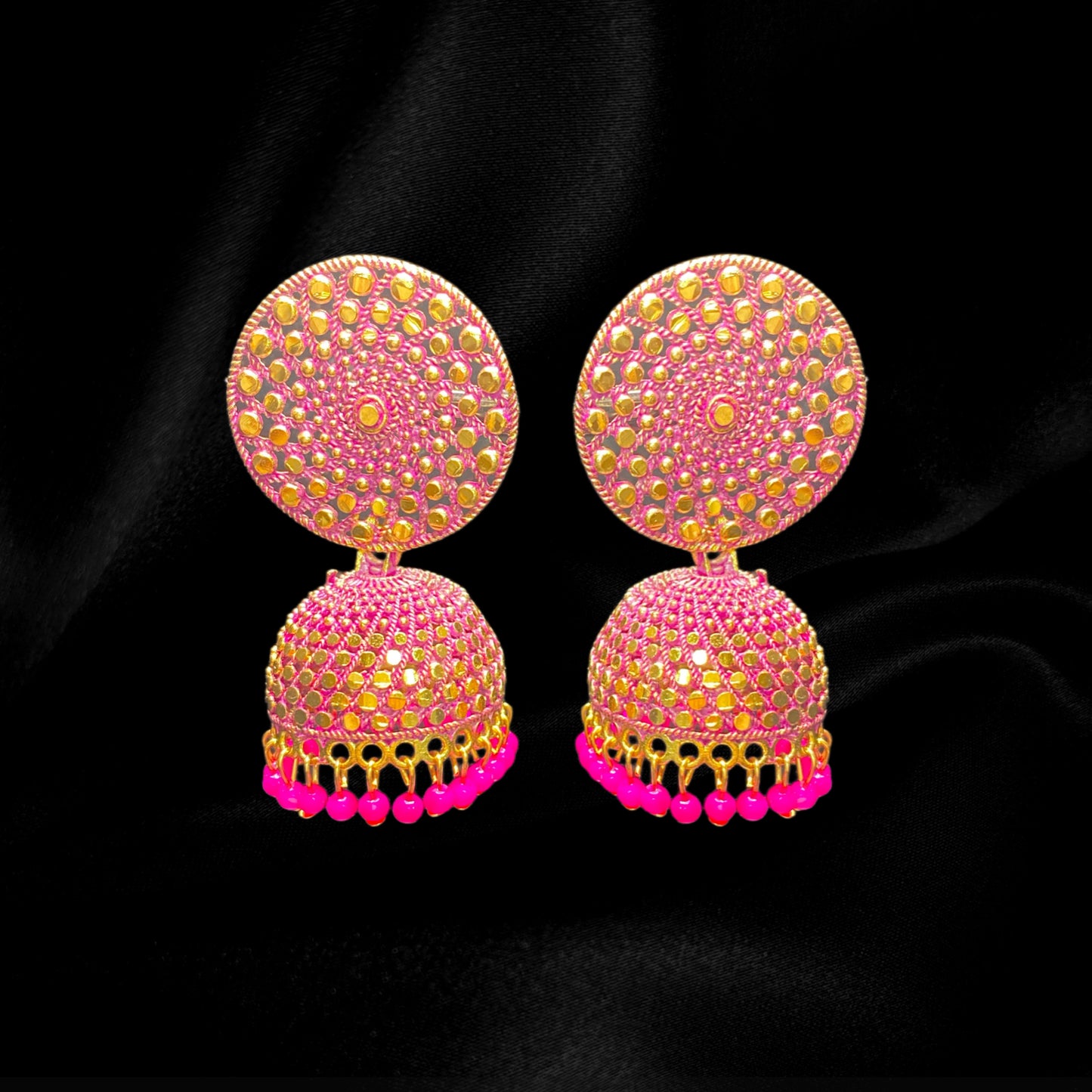 Gold and Pink Bling Jhumkas