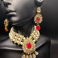 Pop of Red & Pearls Necklace & Earrings Set